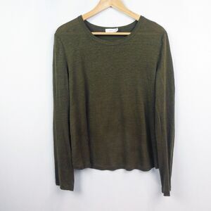 A.L.C. Nemen‎ Linen Cross Back Knit Top Sz L Army Green Brown Long Sleeve